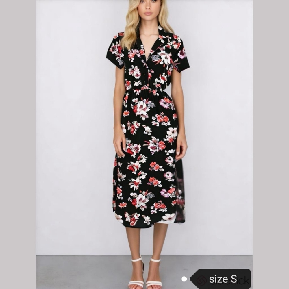 Black Purple Floral Dress Size Small